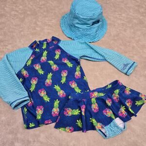 Girls Size 4T UV Skinz 3Pc Swim Set UPF 50+ Sunwear Colorful Swimsuit Set (b)